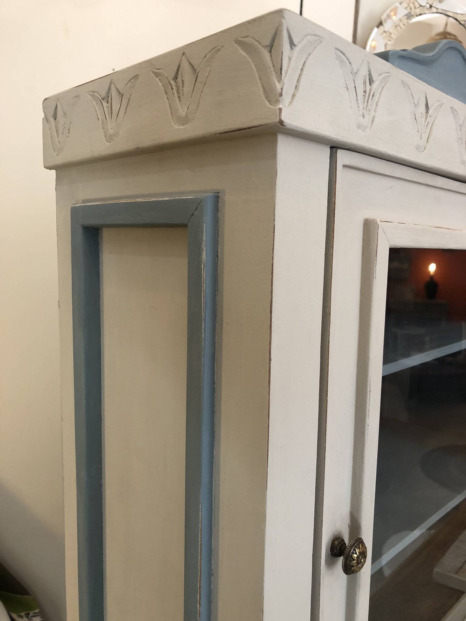 Blue wooden bookshelf