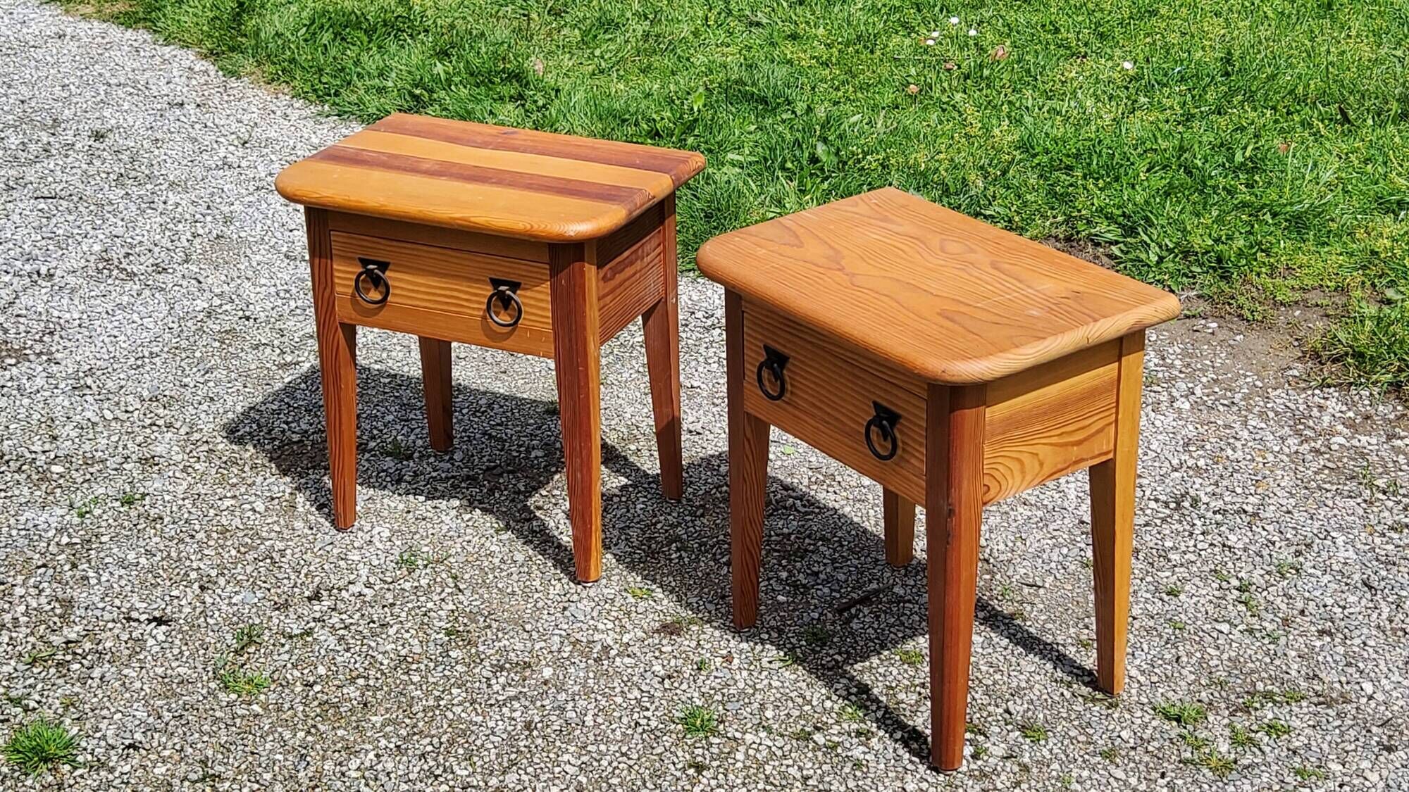Pair of vintage bedside tables from the 70s in solid pine