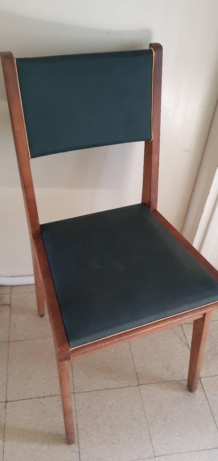 Vintage green leatherette and wood chair