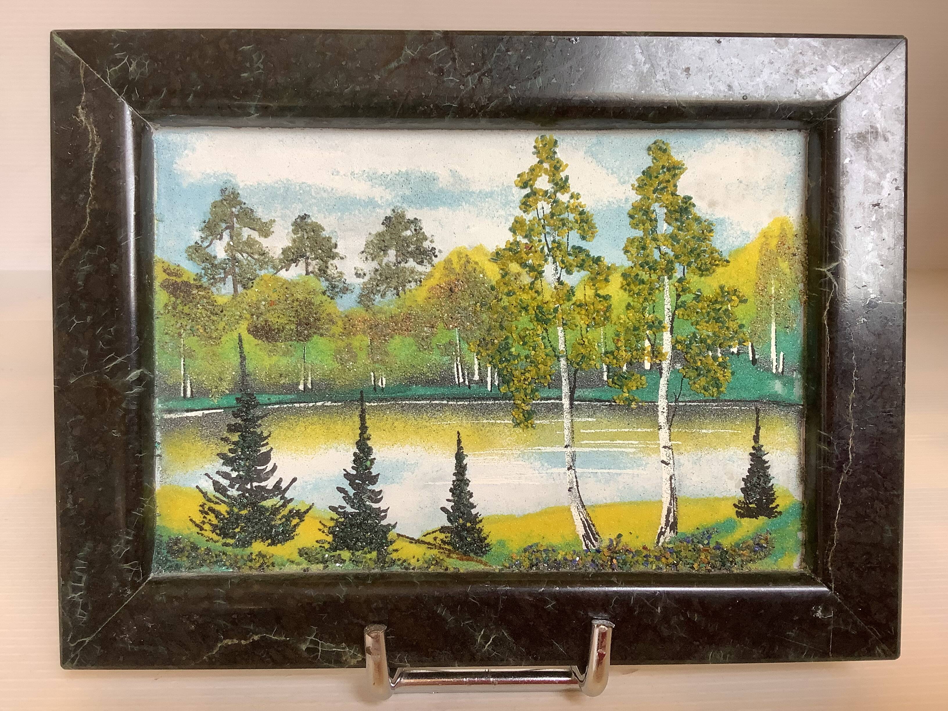 Petit tableau paysage de forêt marbre russe