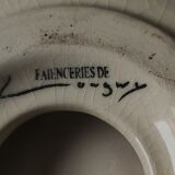 Round beige ashtray in crackled earthenware from Longwy/signed