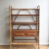 1960s rattan and wood shelf
