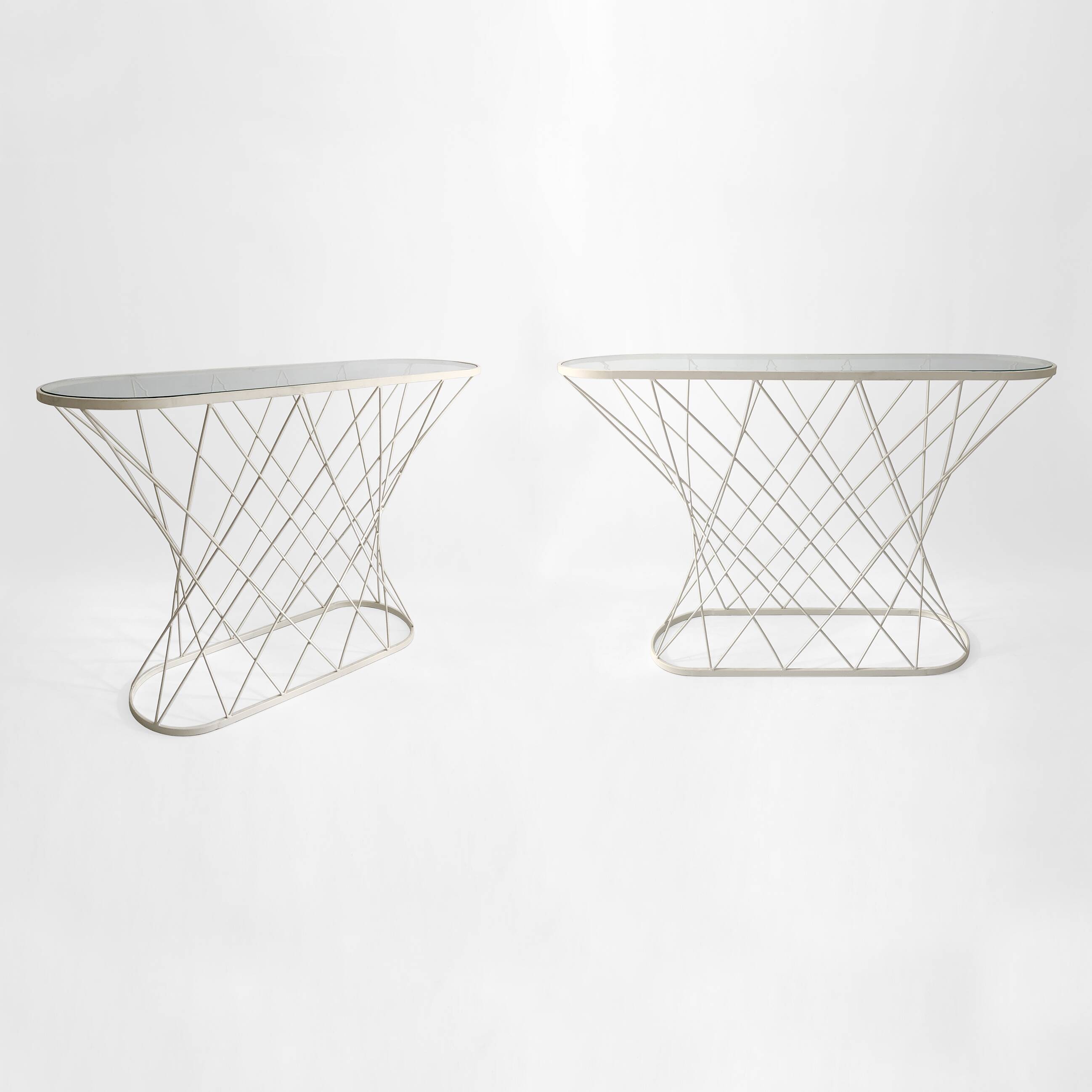 White Twisted Console 1980s  Noguchi Style USA Mid Century Oval