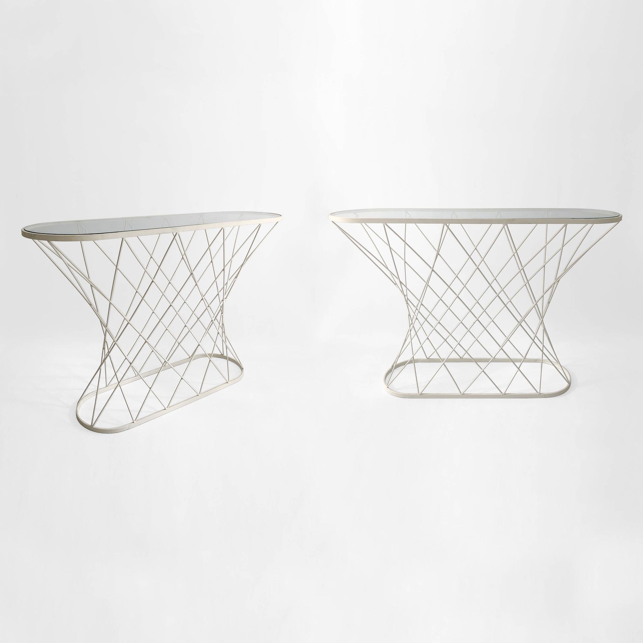White Twisted Console 1980s  Noguchi Style USA Mid Century Oval