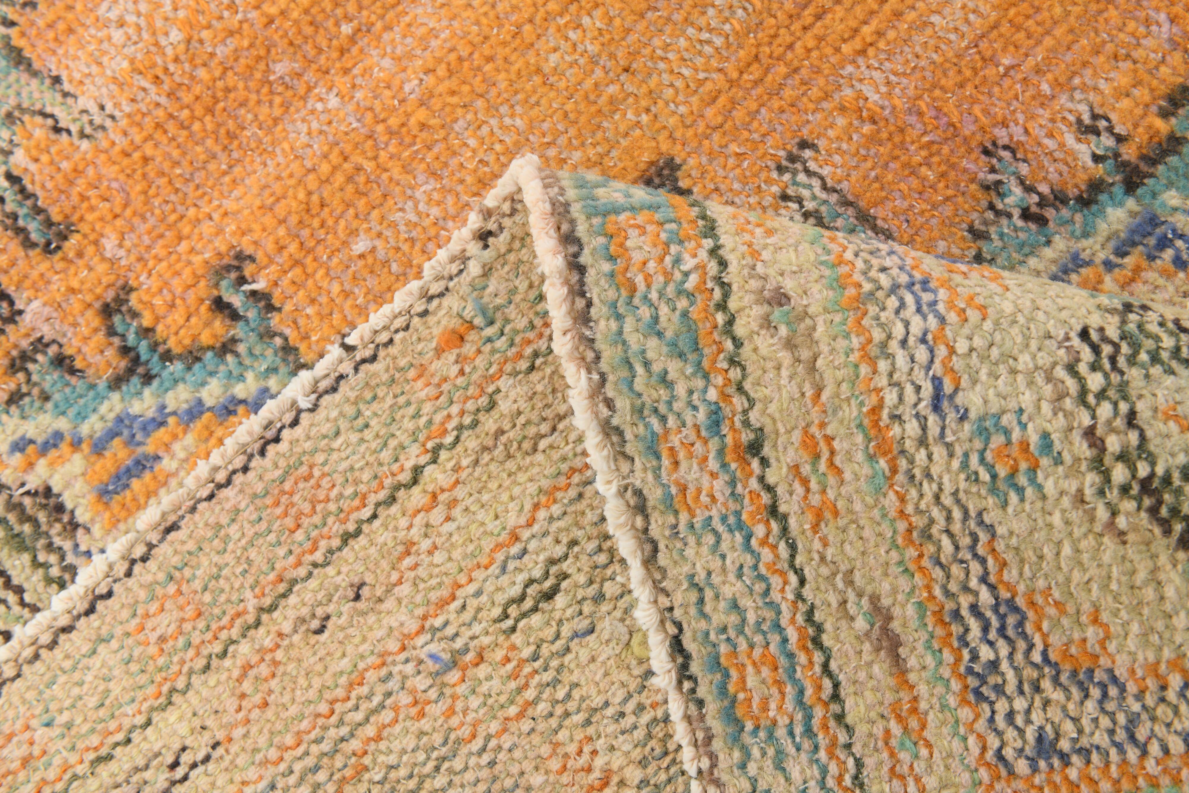 Medallion orange wool rug, beige orange vintage turkish rug 6x10 ft