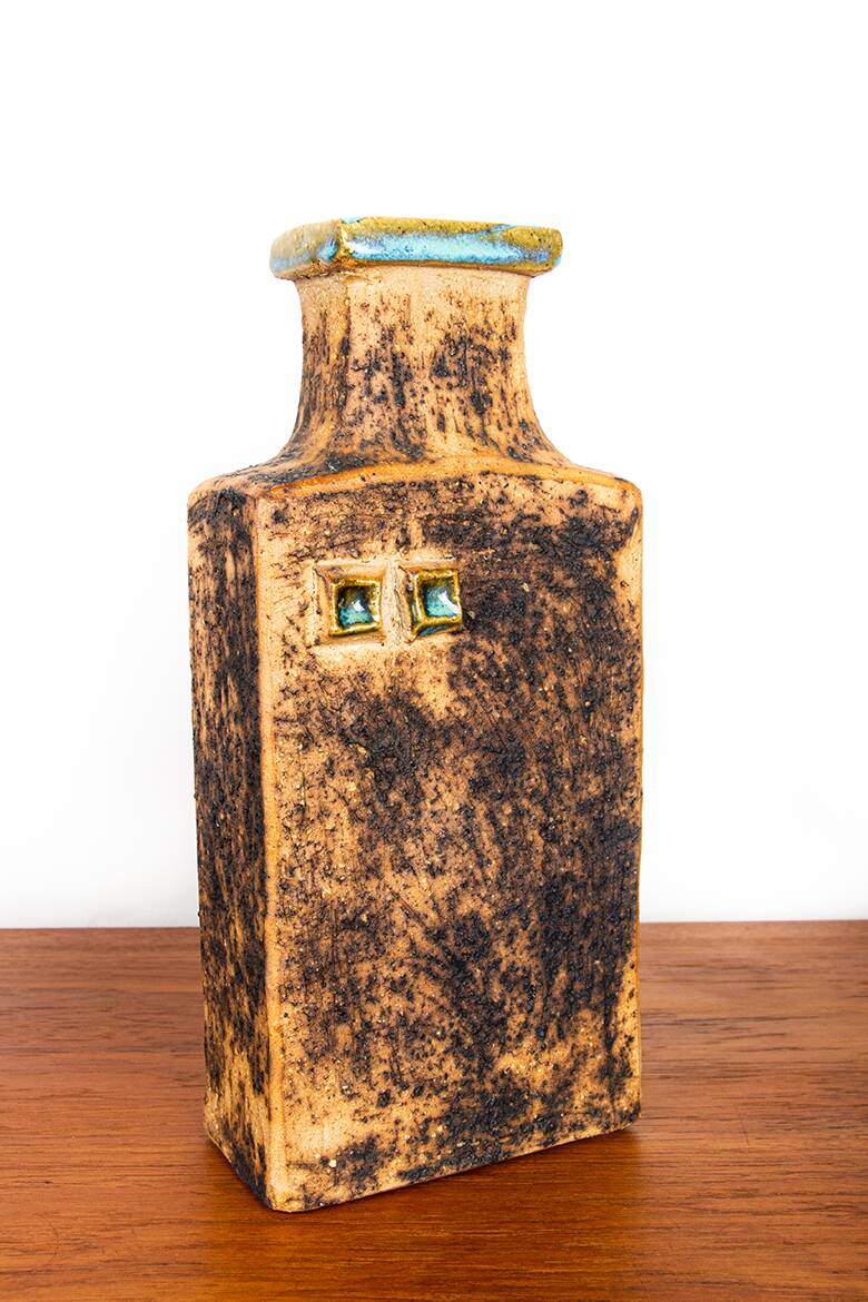 Two Swedish Vases, brutalist, stoneware and glazed collar, Curt Magnus Addin.