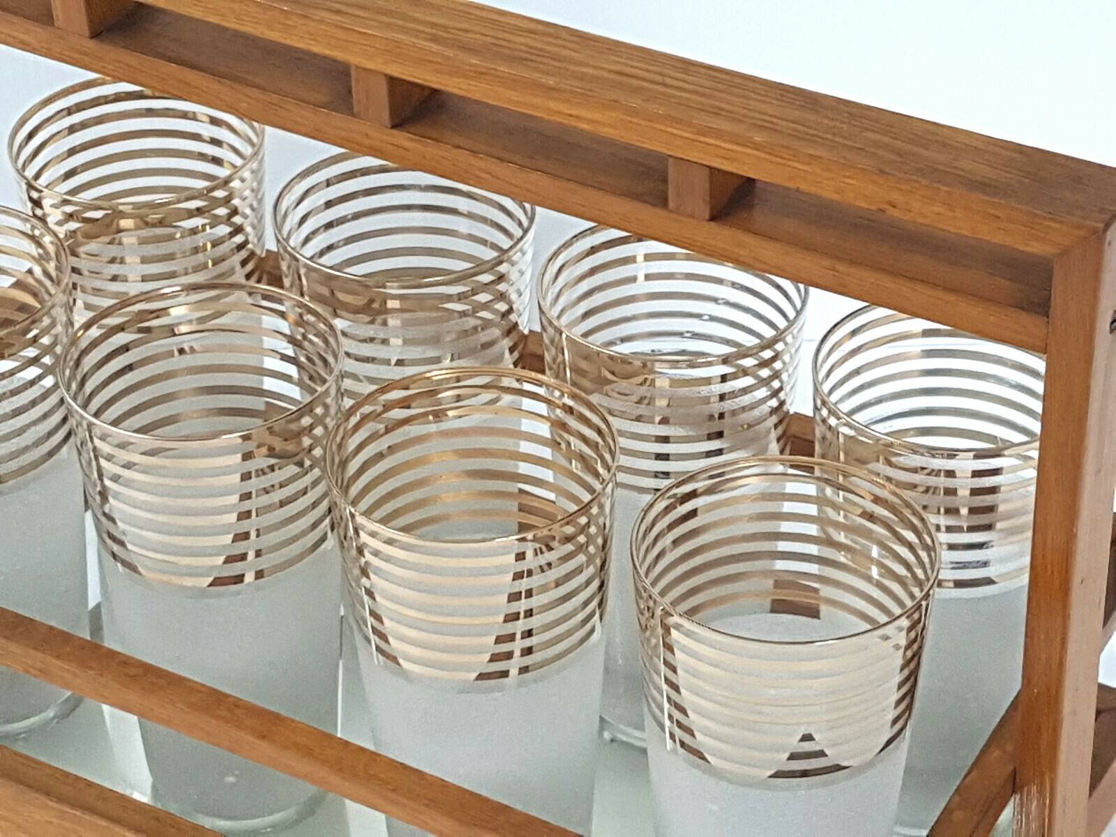 MIRROR PLATTER & ITS 8 VINTAGE 1950 ORANGEADE GLASSES ROCKABILLY 50S 50'S