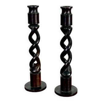 Braided brutalist African wooden candlesticks