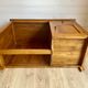 Vintage wooden desk with 1 drawer and 1 door.