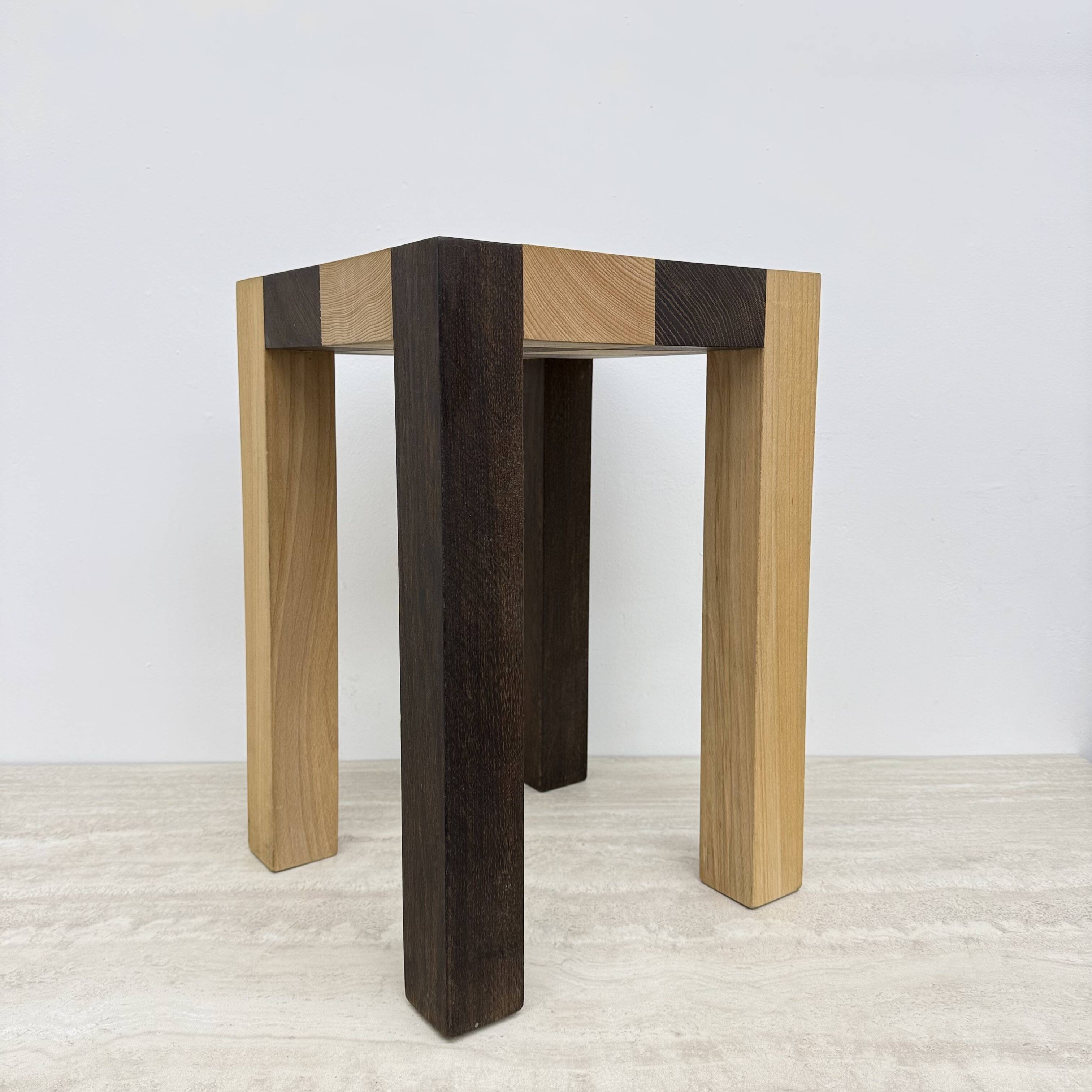 Vintage solid wooden side table chess style , 1970s