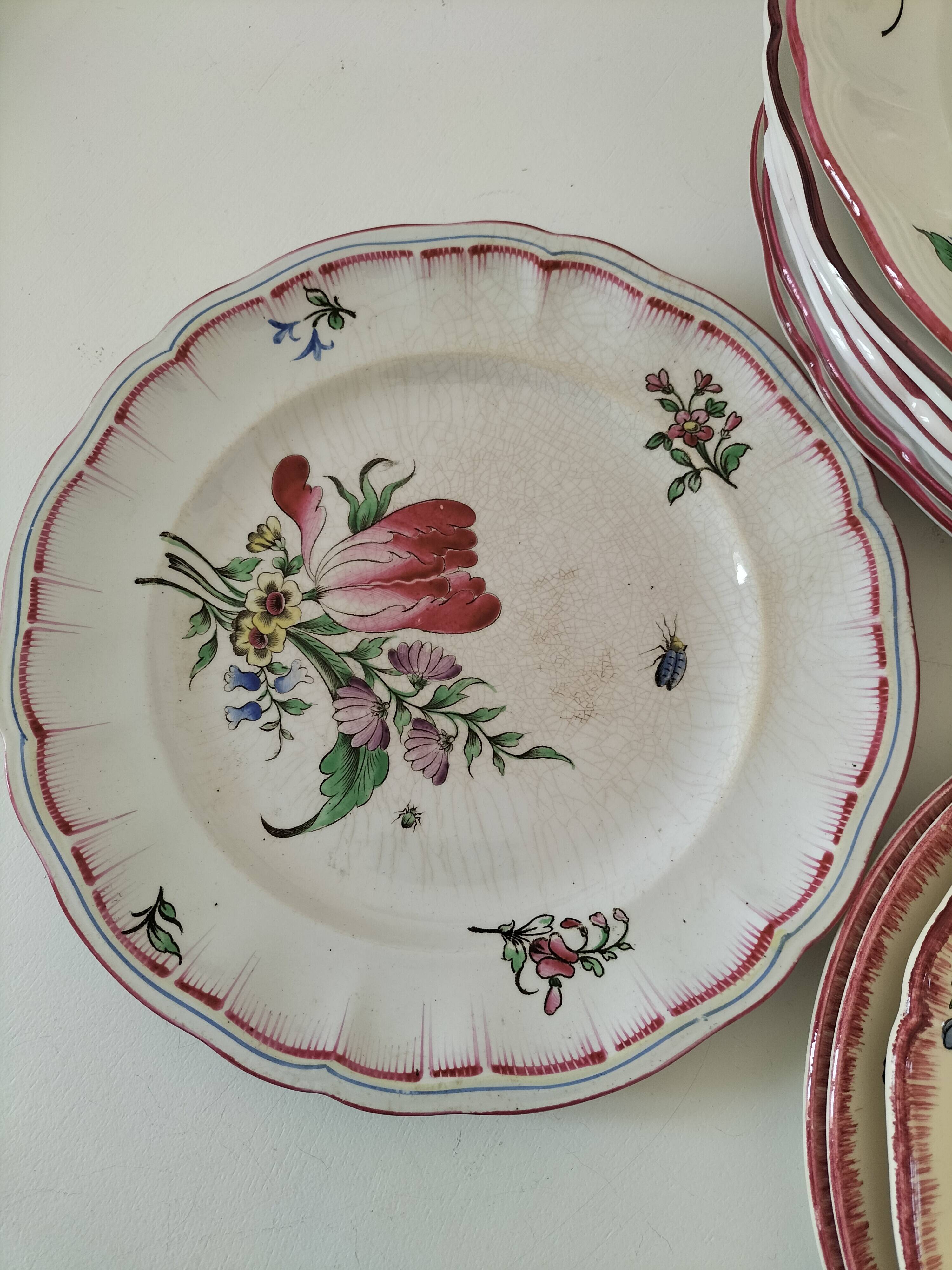 12 antique floral plates bistro & guest table style
