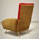 Red and mustard yellow fabric armchair in 1970s style
