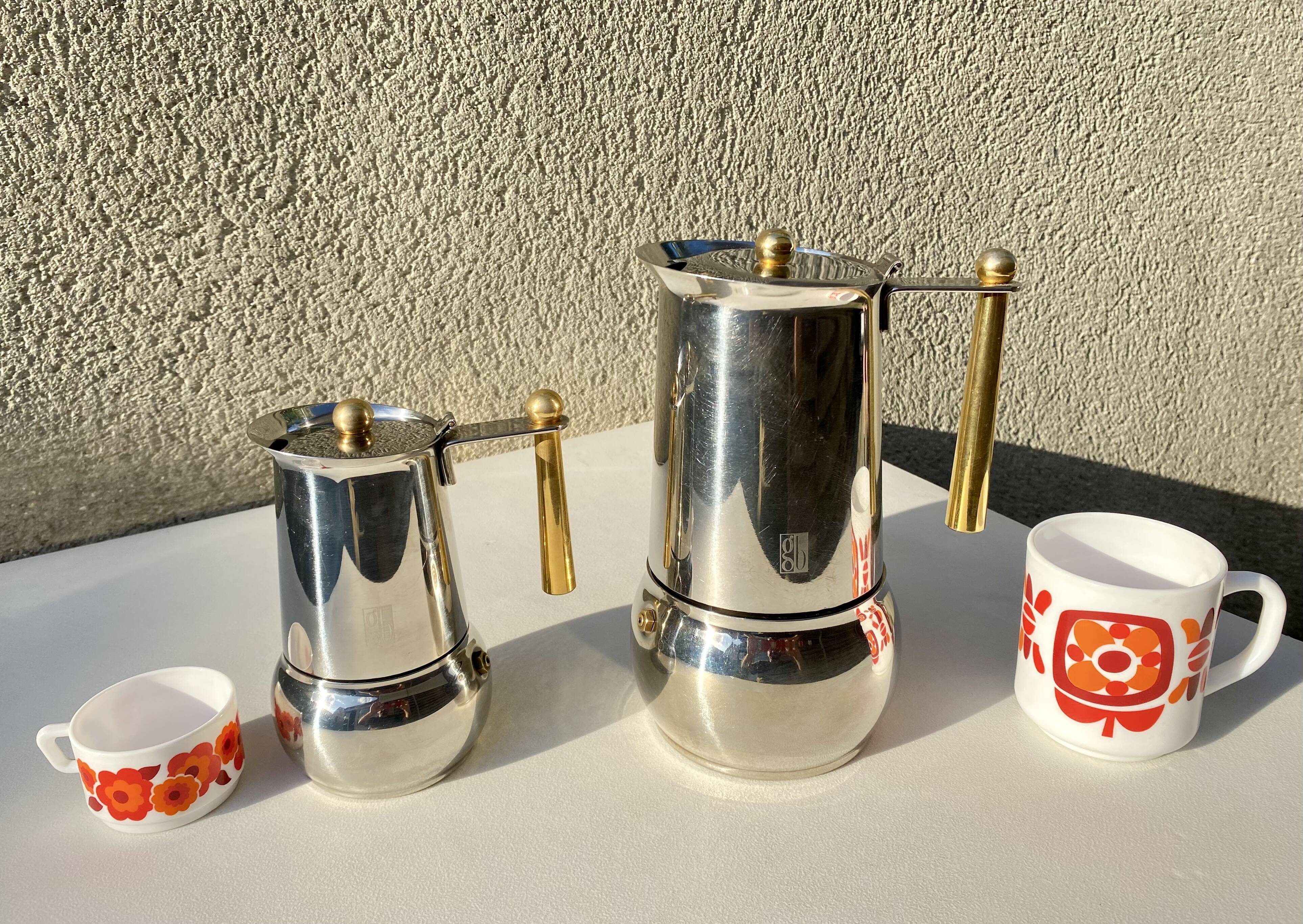 Italian coffee maker kitty oro 3 cups Guido Bergna italy vintage 80 stainless steel and brass