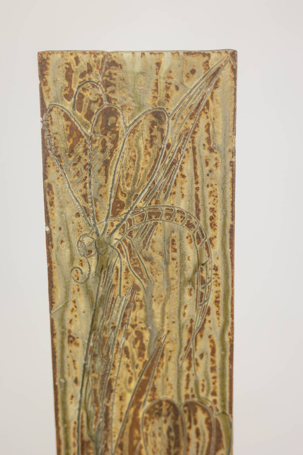 Brutalist stoneware vase with a floral decoration. 1970s.