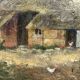 Small vintage oil on canvas "The farm and its yard"