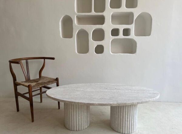 Table basse ovale Calypso - Travertin Naturel