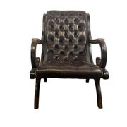 Vintage Chesterfield armchair in dark brown leather / single seat