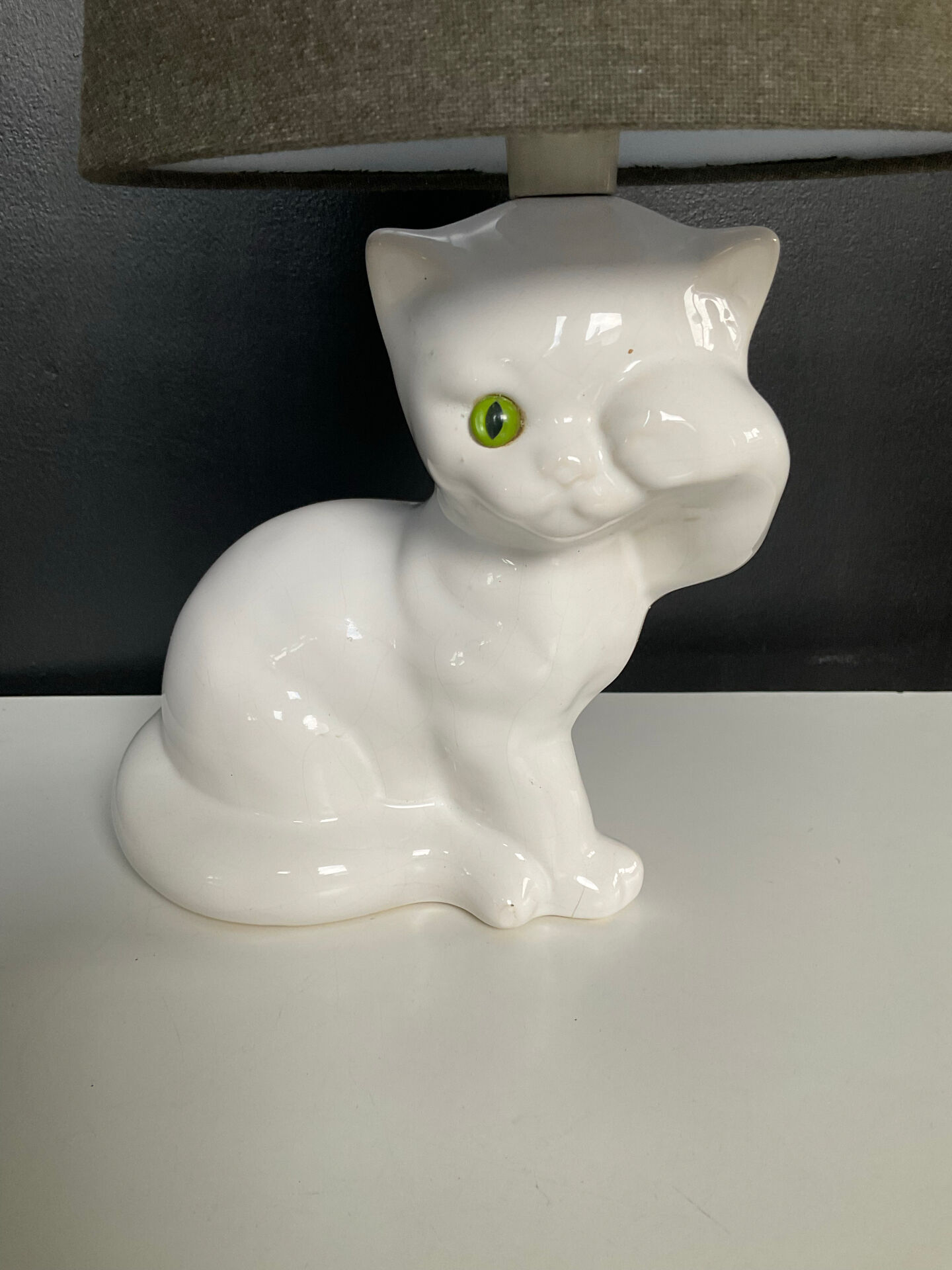 Vintage ceramic enamel cat lamp from the 1970s.