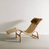 Swedish Mid Century Wooden Canvas Lounge Chair by Bruno Mathsson, 1940s
