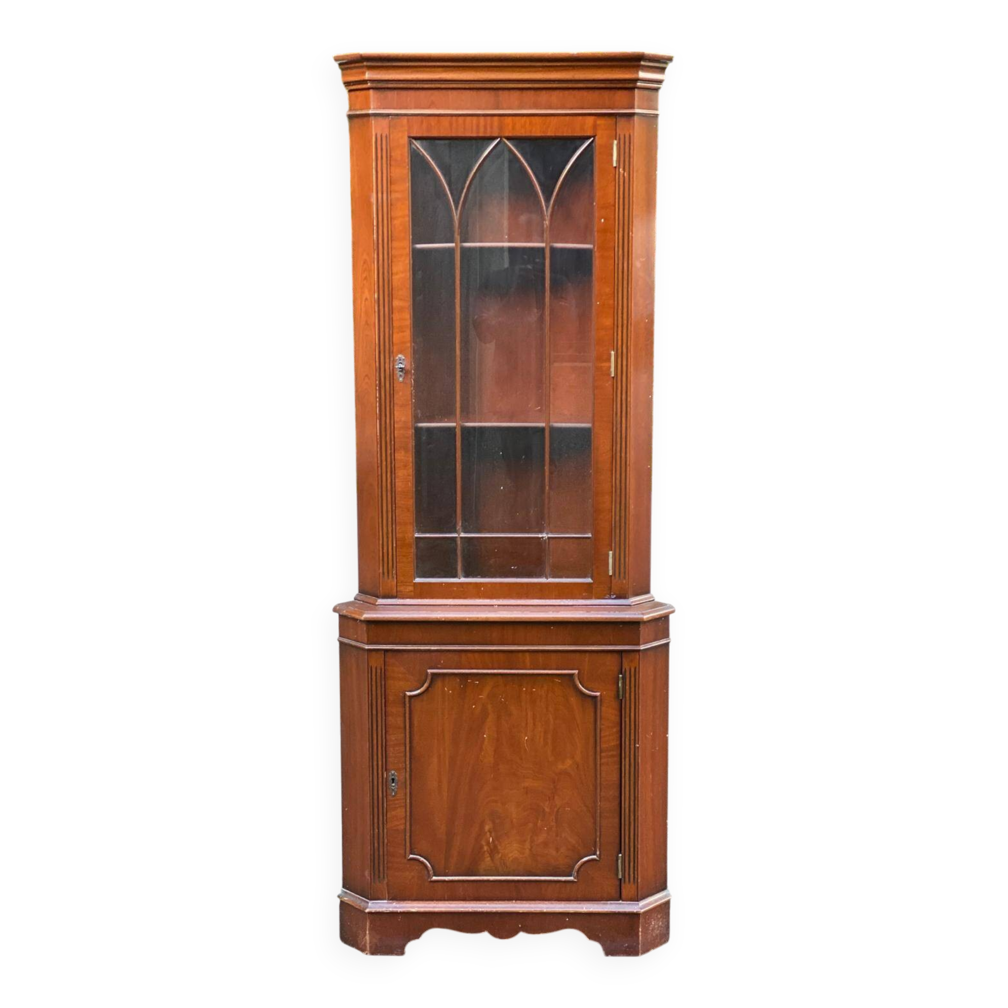 English Victorian wooden corner display cabinet