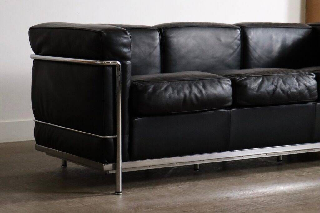 Cassina LC2 three seater sofa by Charlotte Perriand and Le Corbusier, 1980s