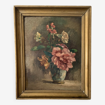 Tableau ancien bouquet de fleurs