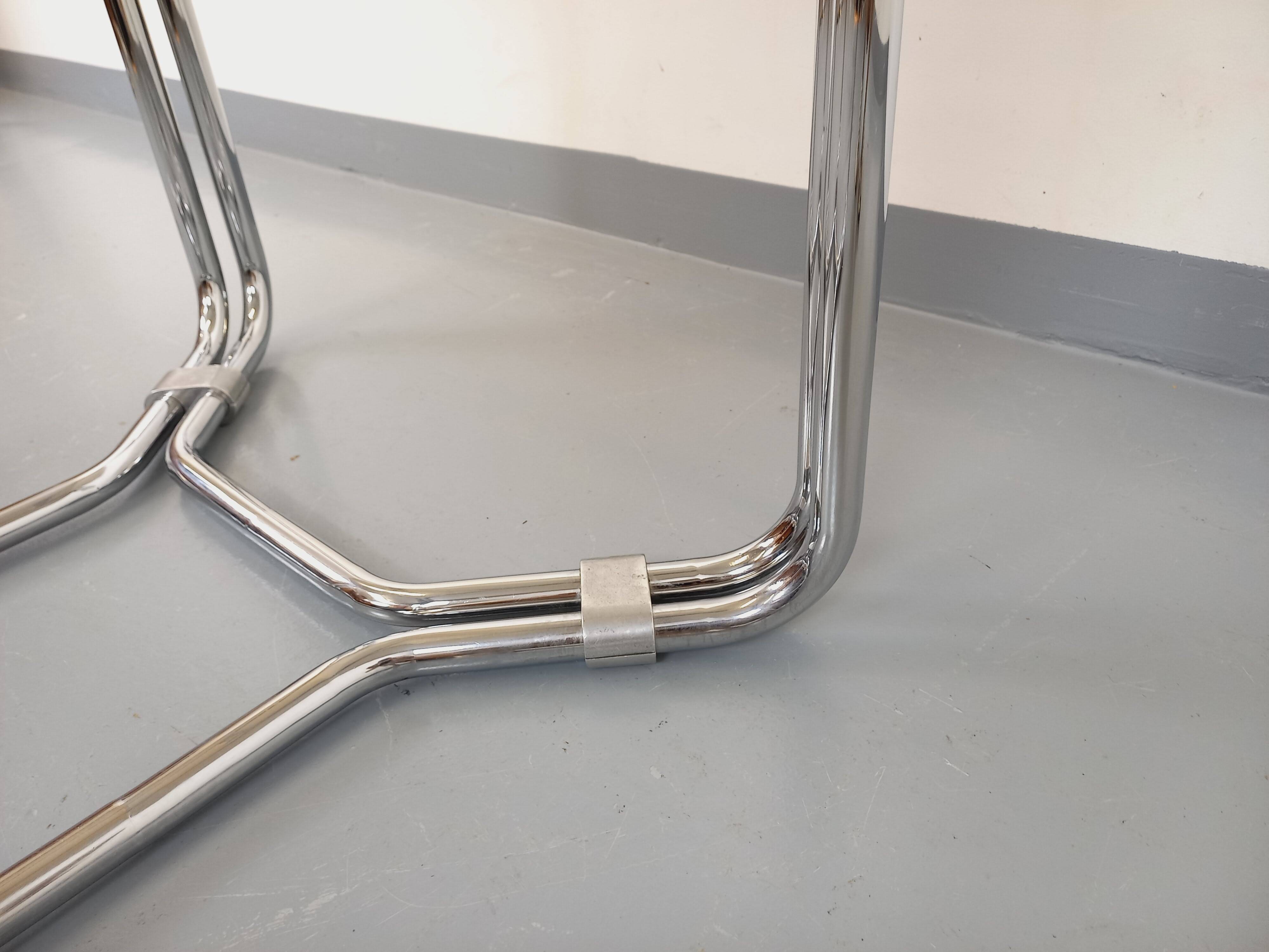 Vintage round dining table in smoked glass and chrome metal