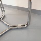 Vintage round dining table in smoked glass and chrome metal