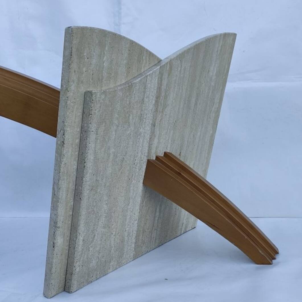 Original Italian glass and travertine marble dining table office desk