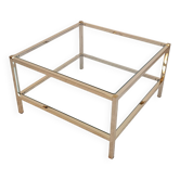 Table basse Italie 1970’S en laiton et verre à 2 plateaux