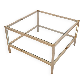 Italian 1970'S coffee table in brass and glass with 2 trays