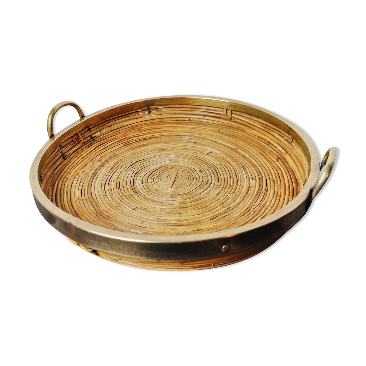 Rattan and brass basket, Italy, 1970