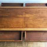 A solid wood-marked coffee table.