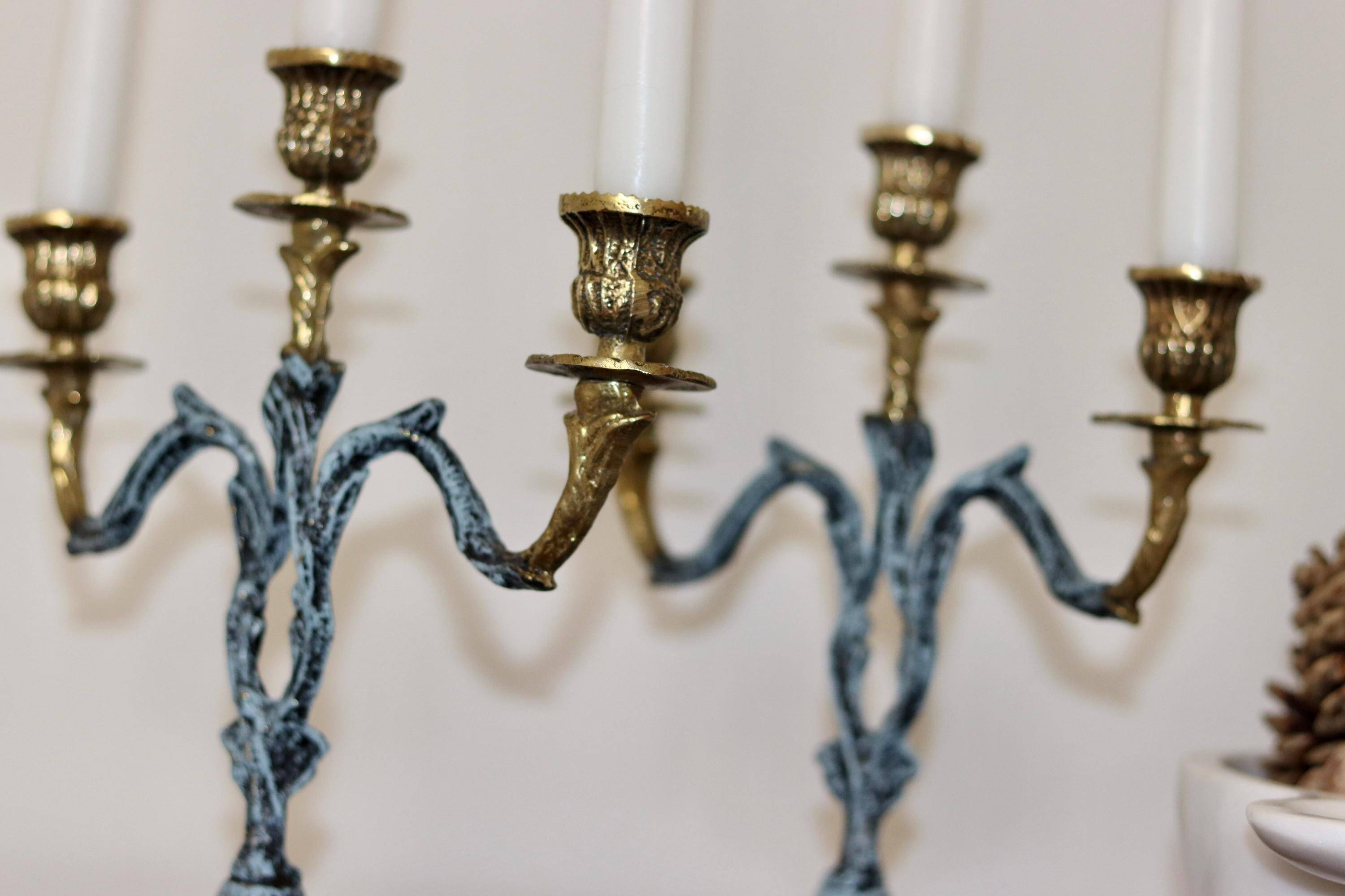 Brutalist Style Pair of Vintage Brass Candleholders