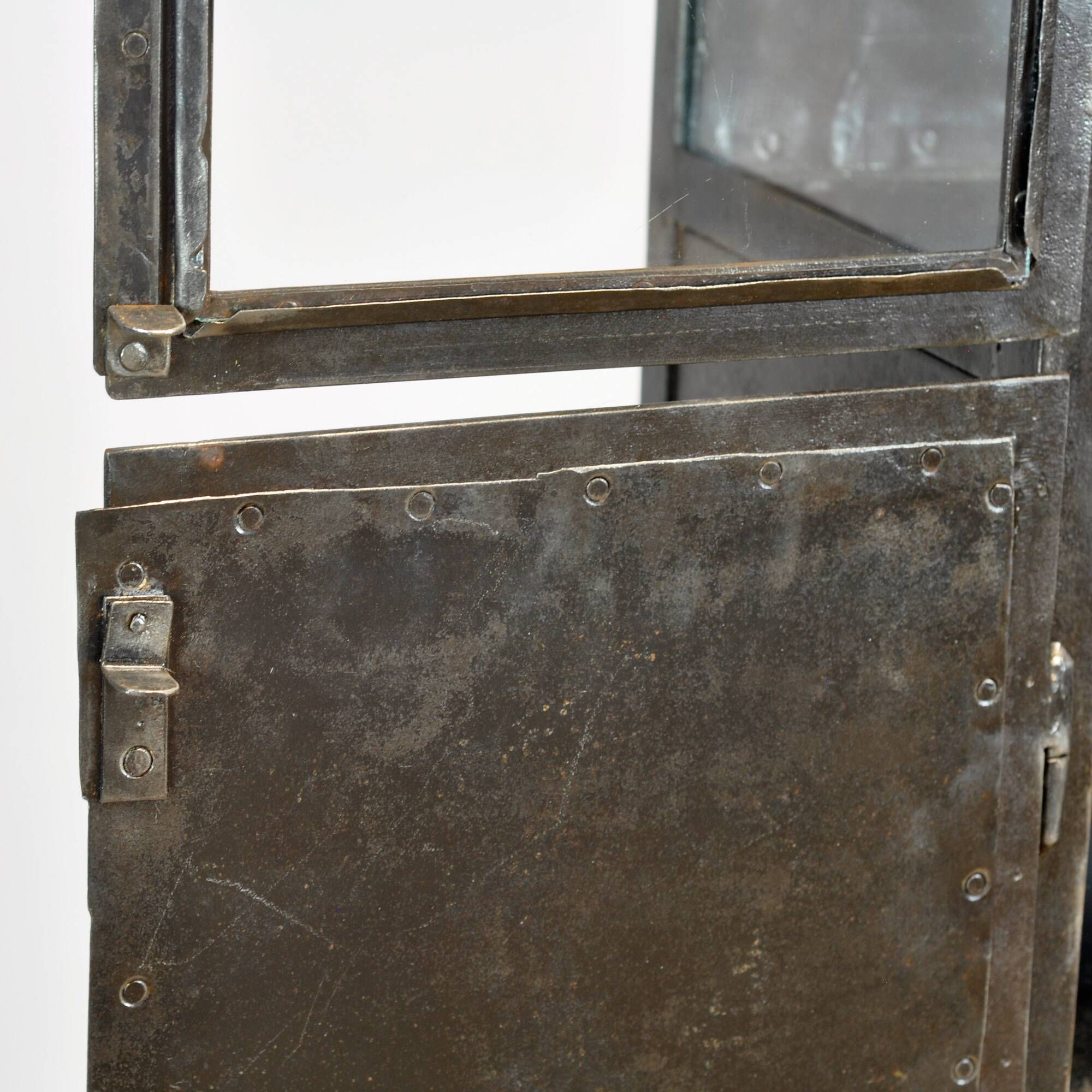 Antique industrial metal display cabinet, circa 1920