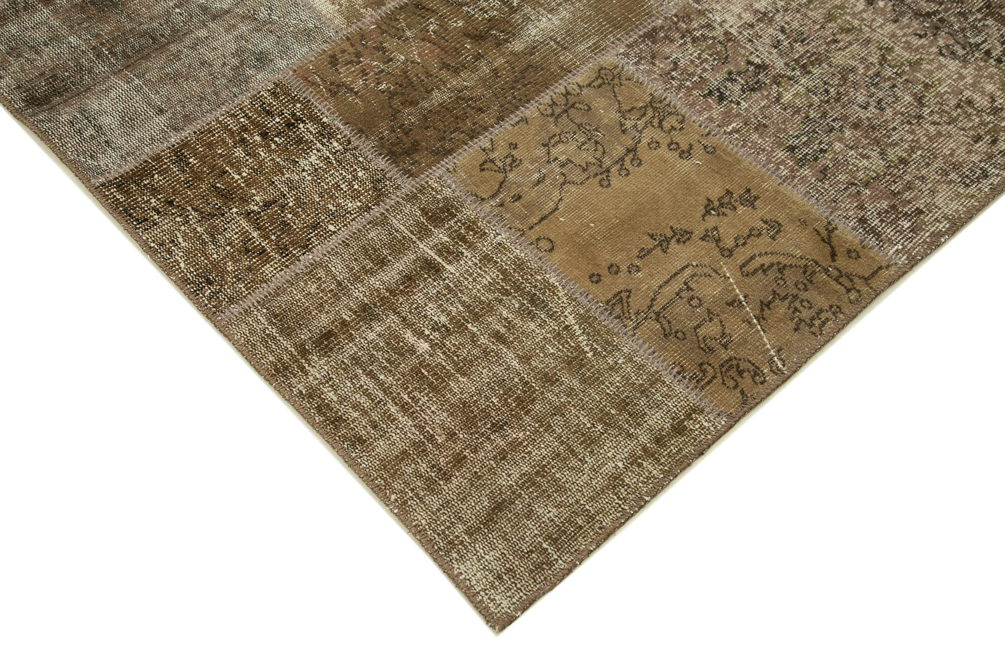 Handmade anatolian vintage 198 cm x 300 cm brown patchwork carpet