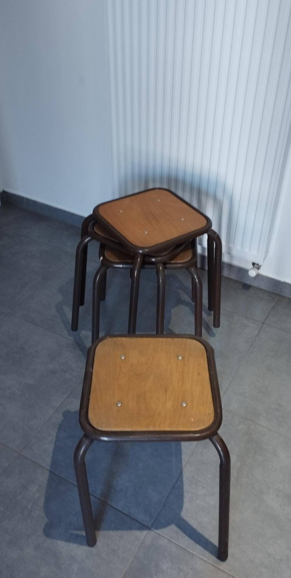4 vintage industrial Mullca stools, workshop, school