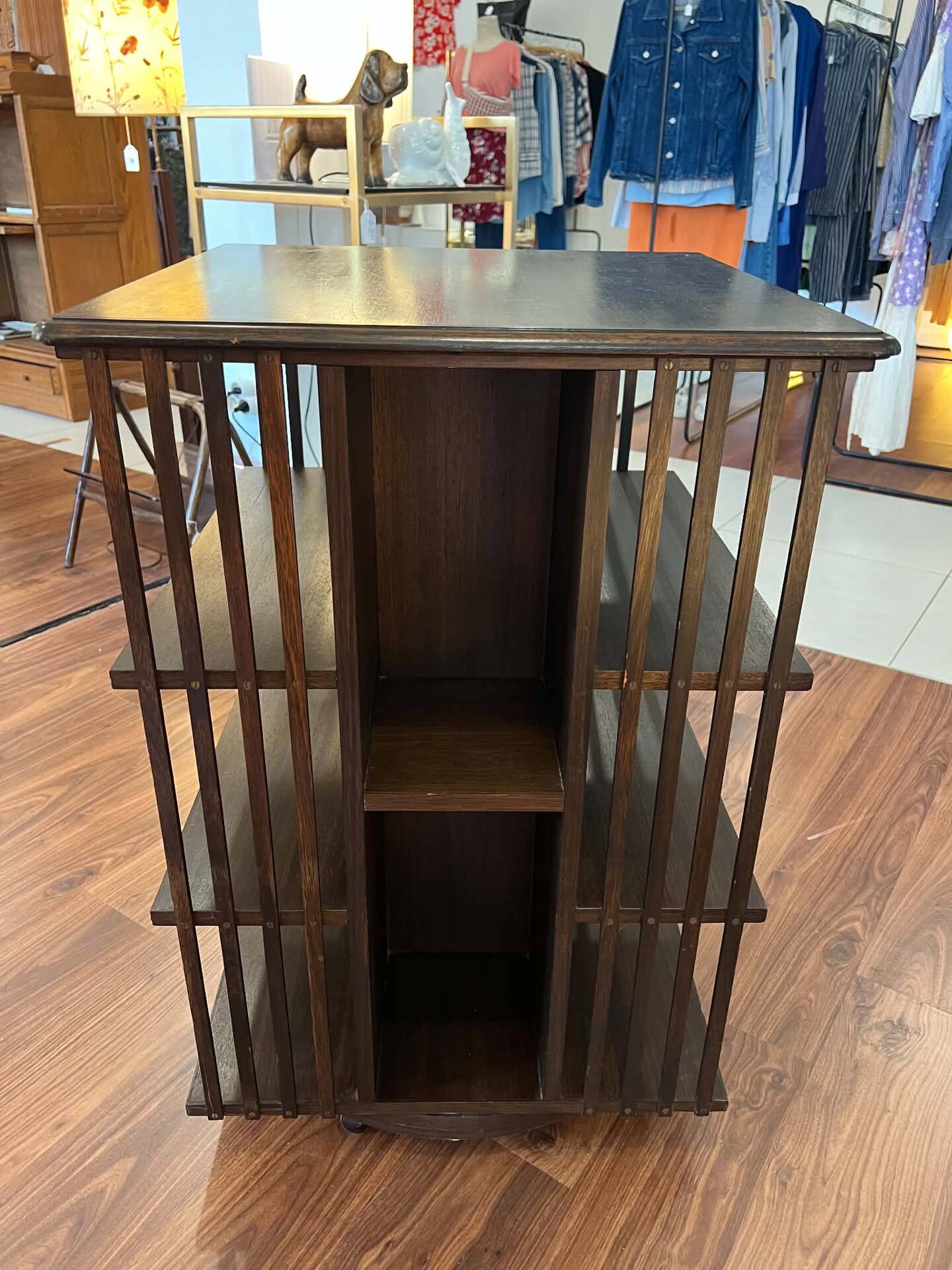 Rotating English library in wood veneer