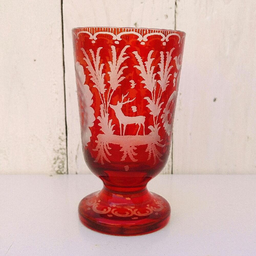 Red bohemian crystal glass, vintage