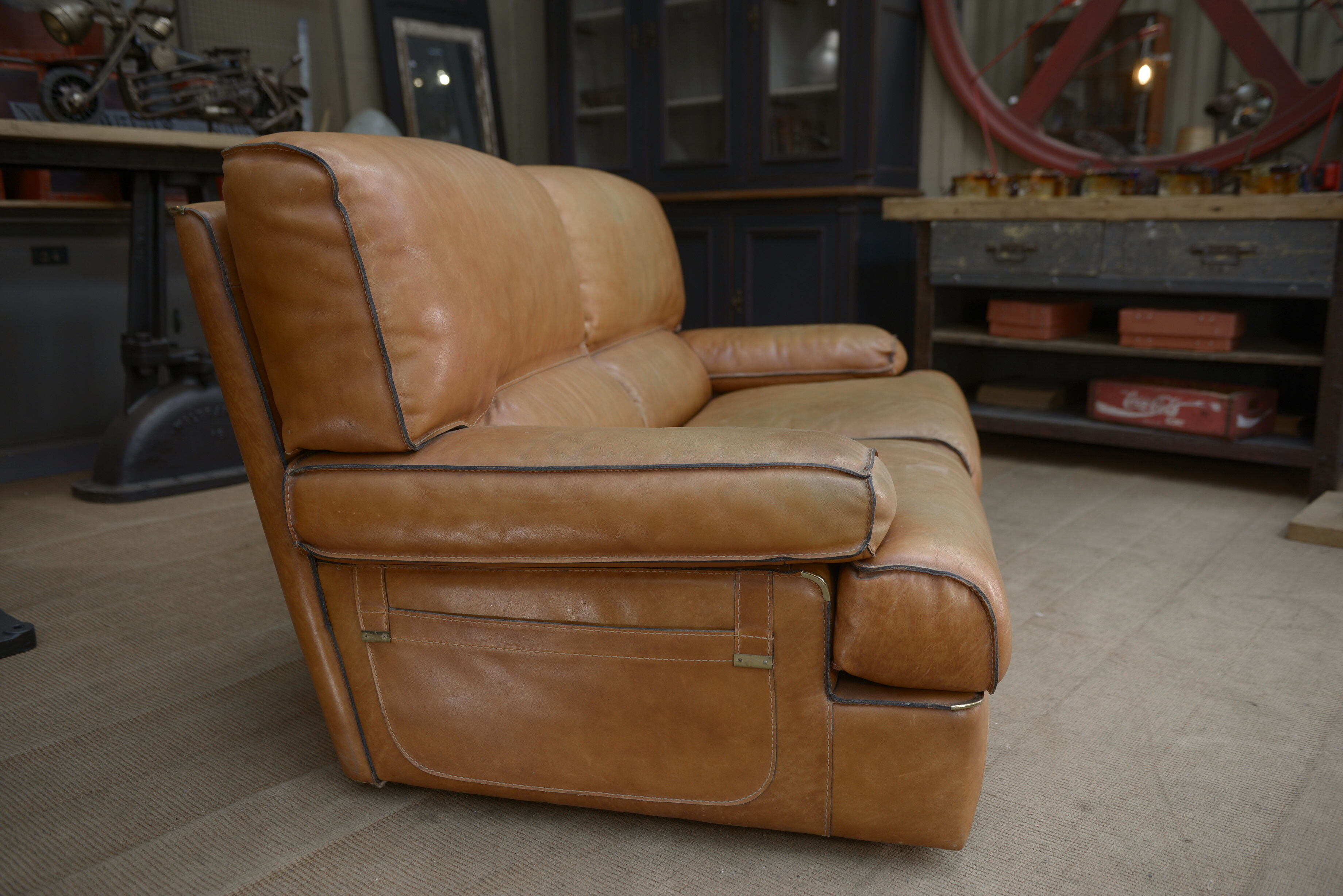 Contemporary brown vintage leather sofa