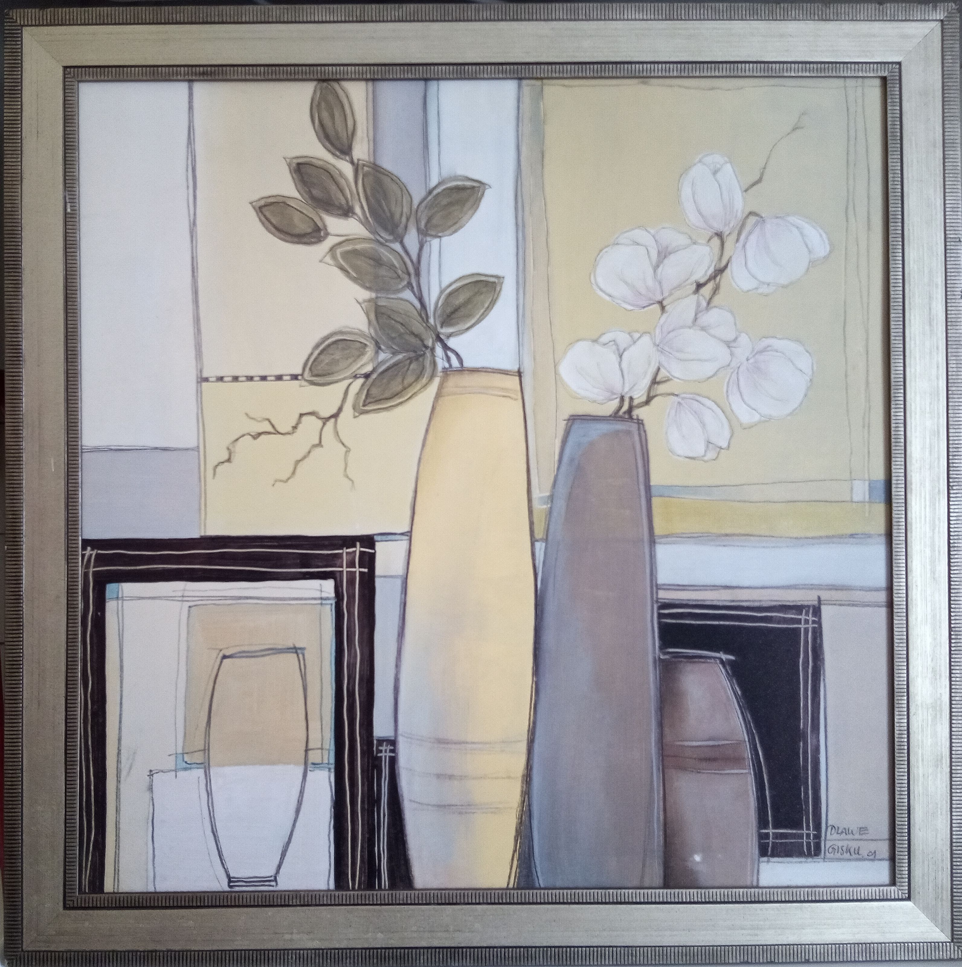 Still life with vase and flowers, oil on panel signed Dlawe Gisku, year 2001