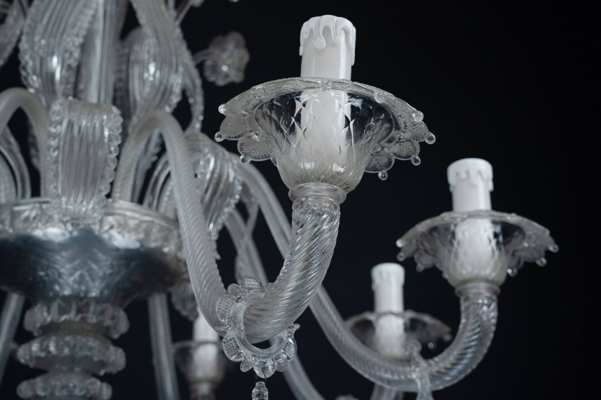 1940s Vintage Murano Clear Glass Chandelier, Classic Italian Art Glass