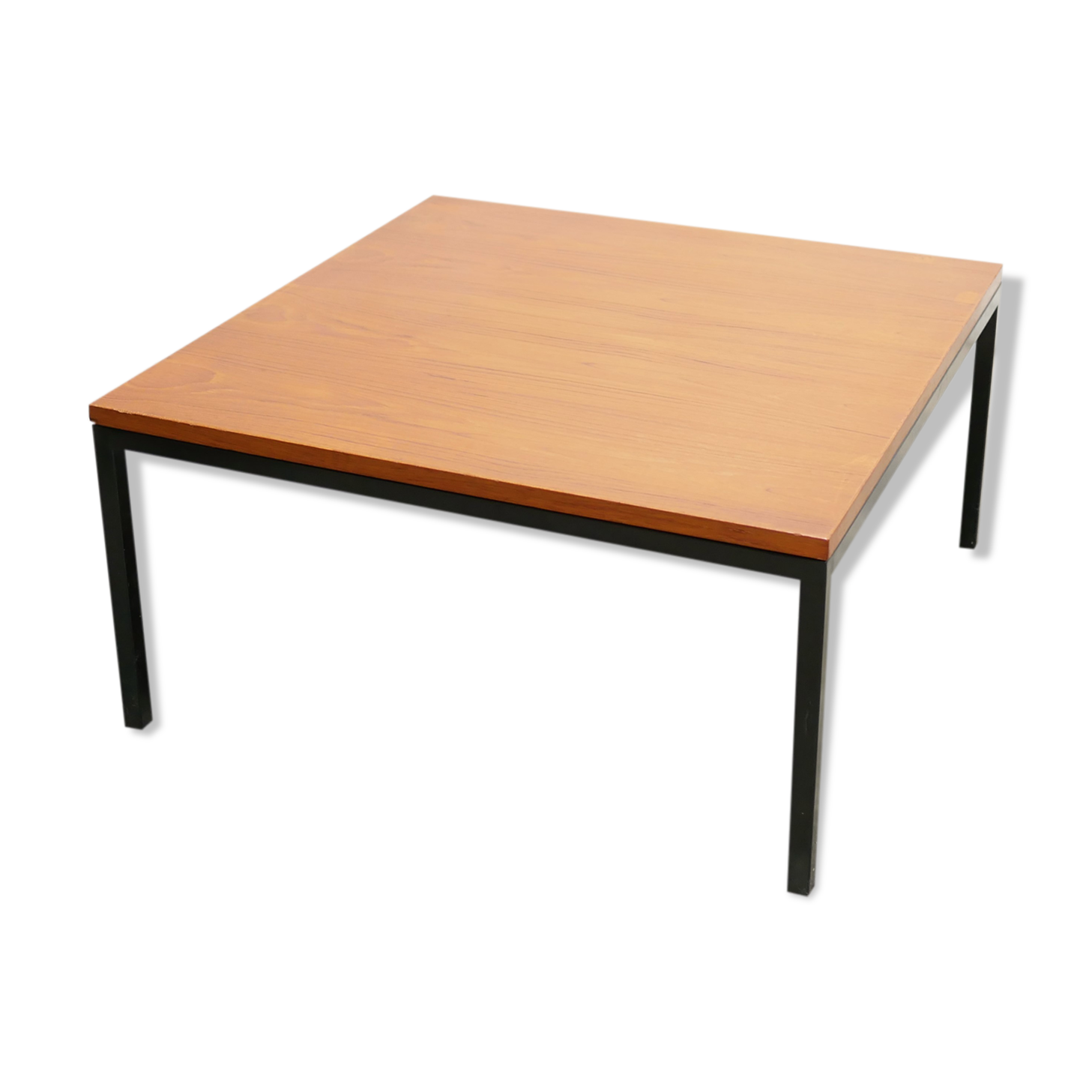 Vintage square modernist coffee table in teak and metal