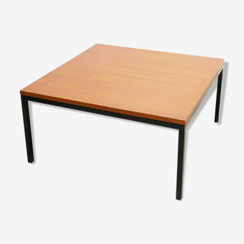 Vintage square modernist coffee table in teak and metal