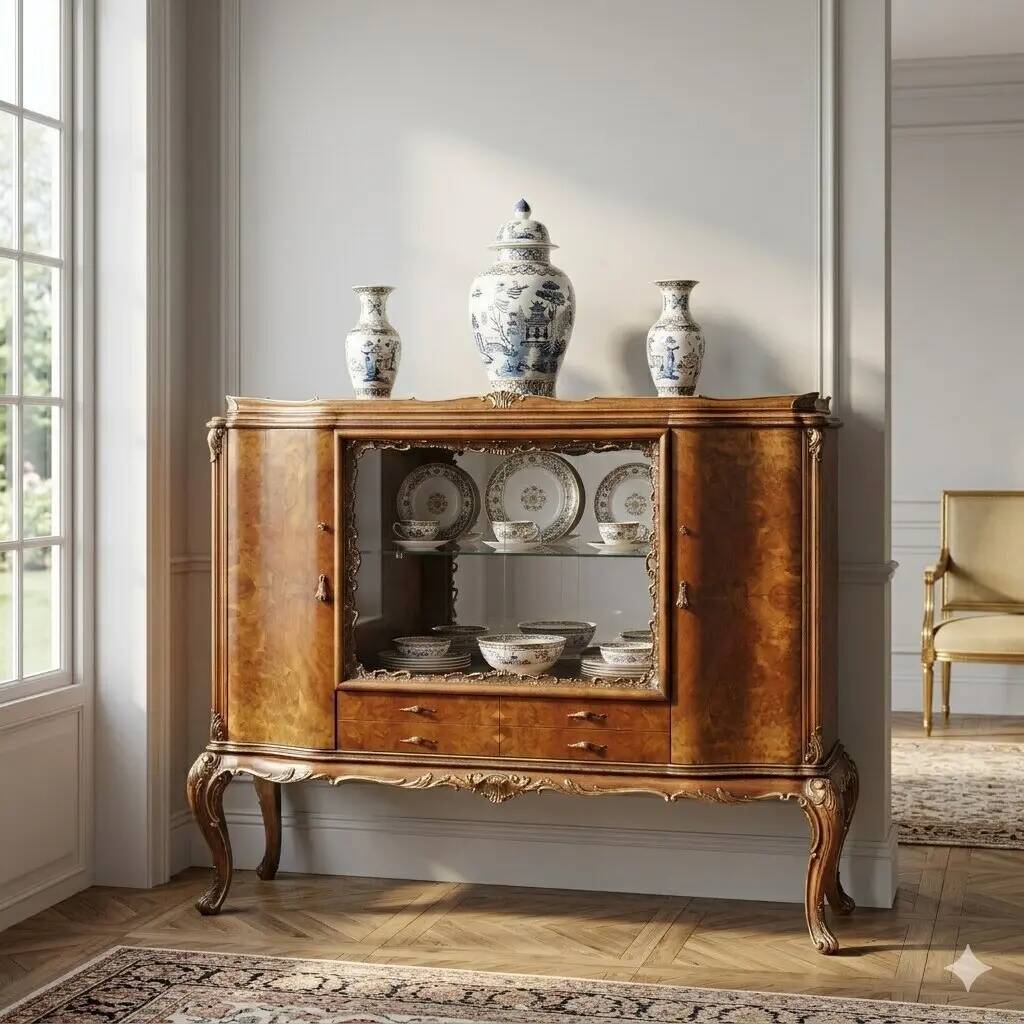 Antique Chippendale-style walnut buffet, Italy, 20th century