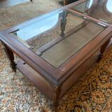 Wood, glass and cane coffee table