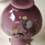 Japanese opaline vase in old pink tones. Swan decoration and polychrome floral motifs.