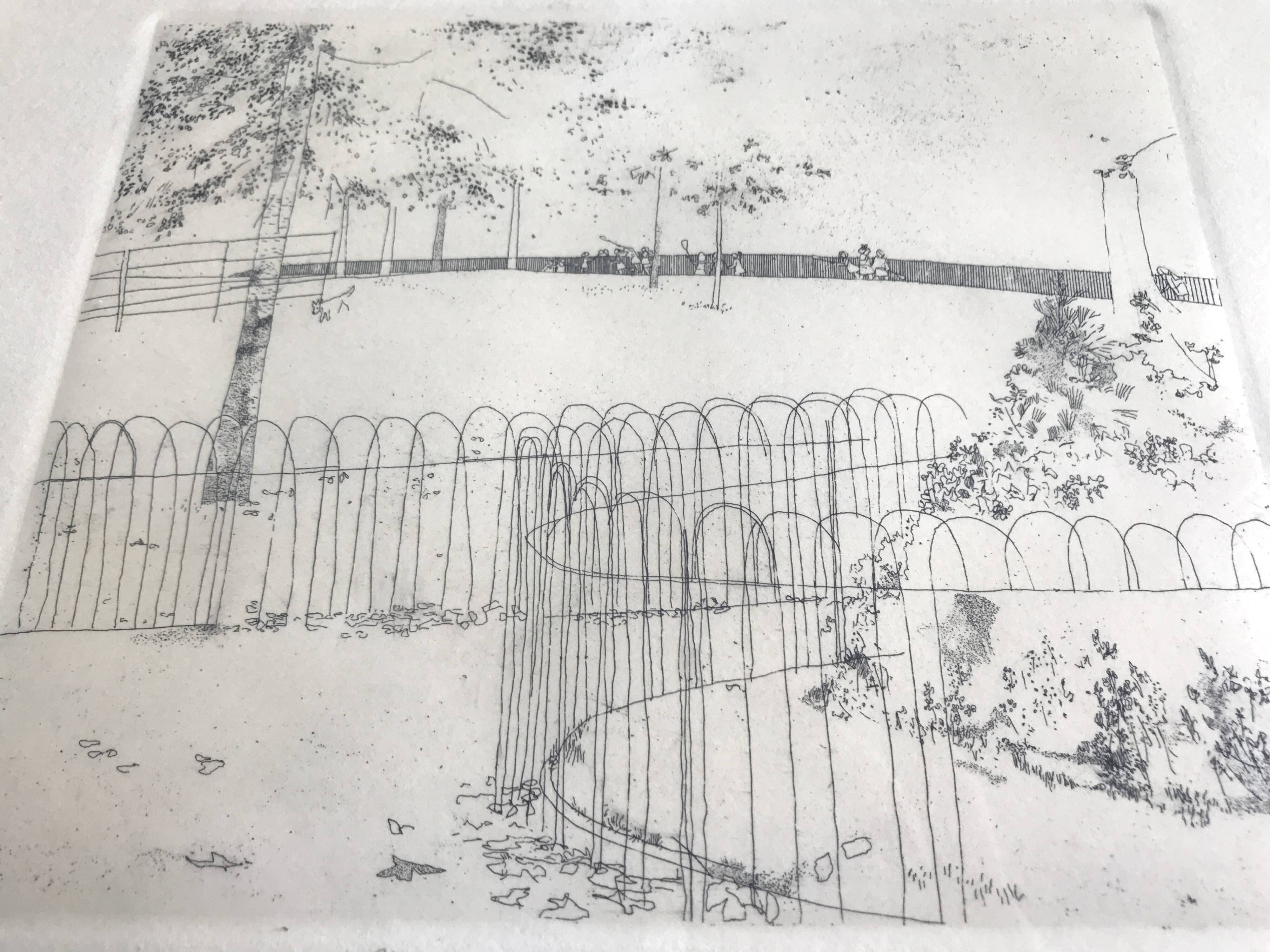 Peter stevenson, lacrosse hyde park, 1972. etching signed in pencil