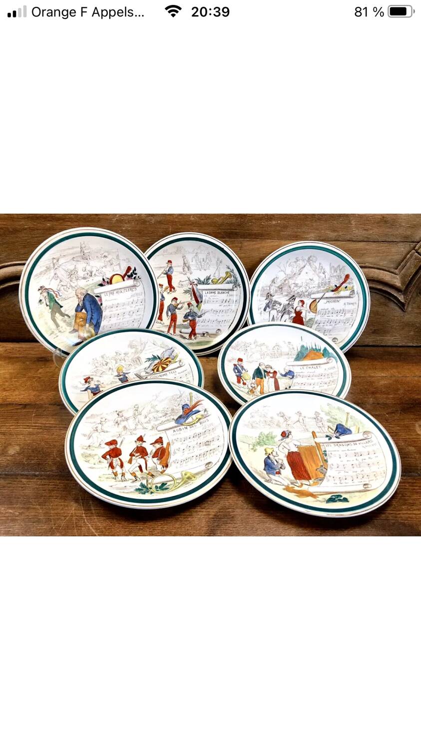 7 anciennes assiettes à dessert Creil et Montereau Terre de fer