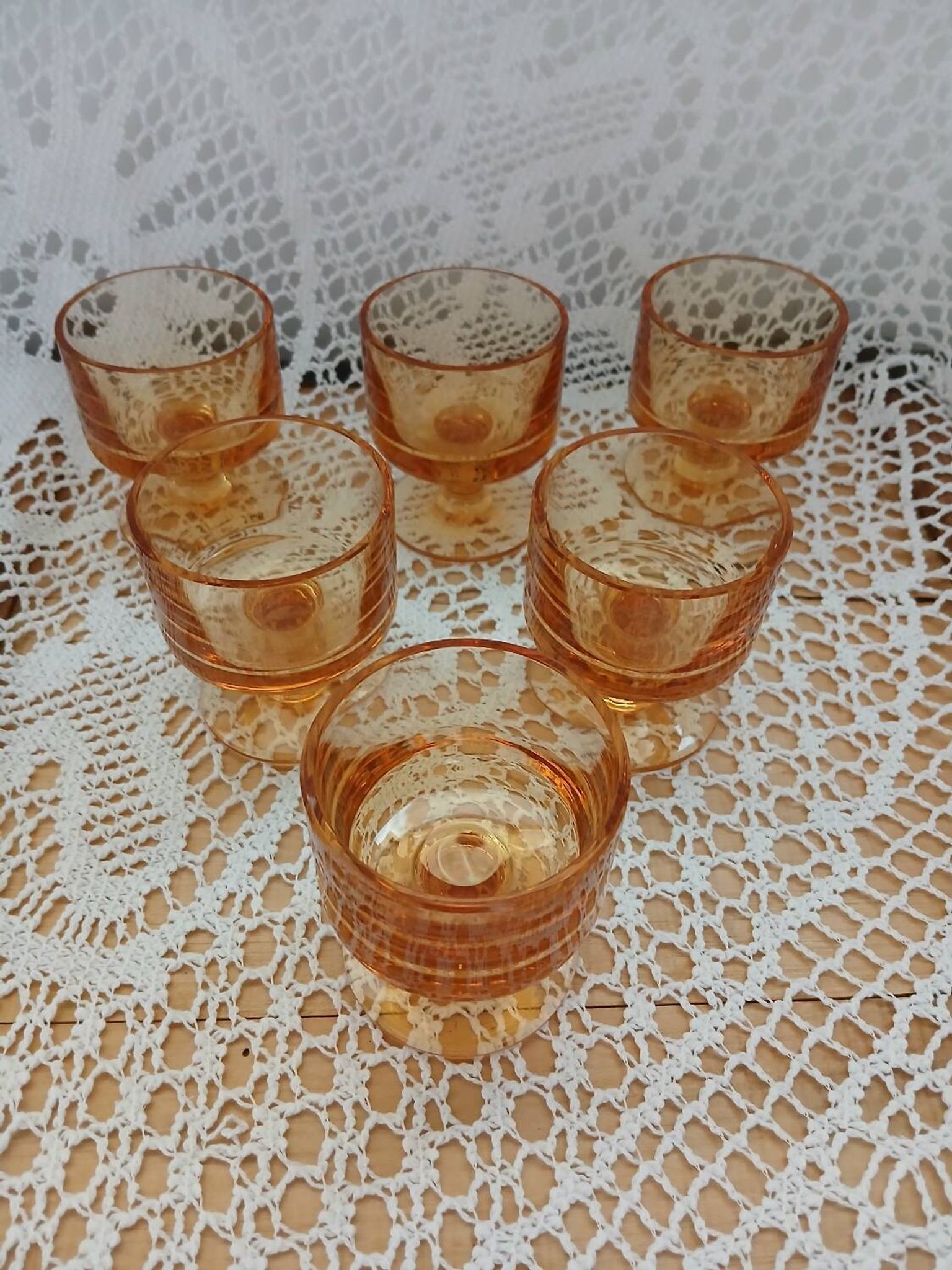 6 small vintage orange glasses